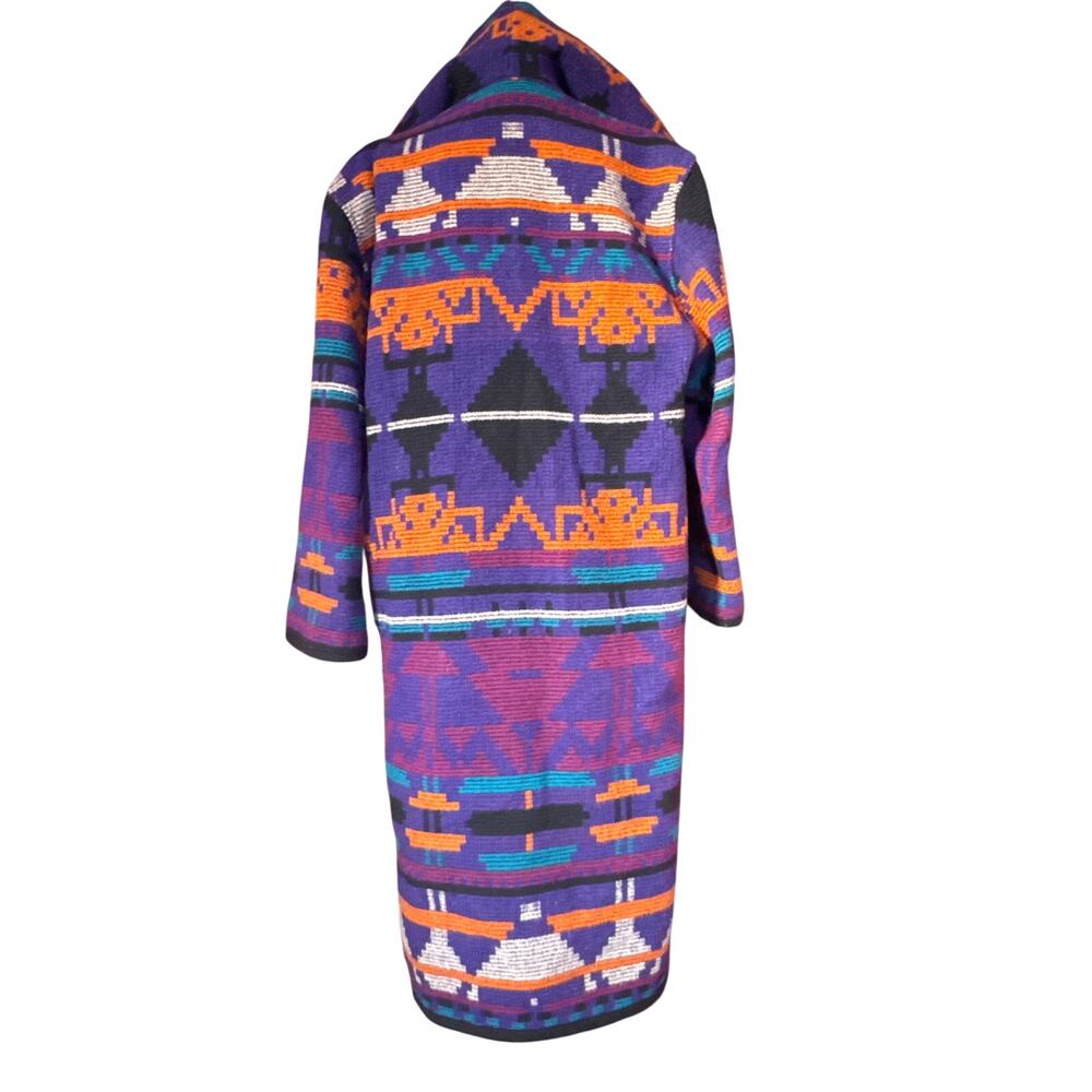 Vintage Jofeld Wool Aztec Long Full Length Hooded Coat Conch Buttons Medium - Picture 3 of 16
